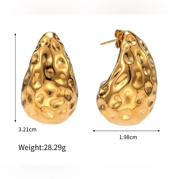 18K Gold Teardrop Earrings*Raindrop Earrings*Gold Textured Earrings - Picture 6 of 6